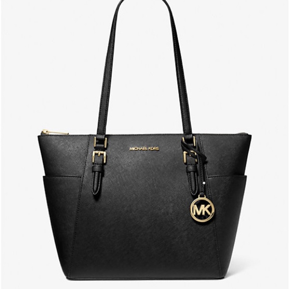 New with Tags Charlotte Large Saffiano Leather Top-Zip Tote Bag